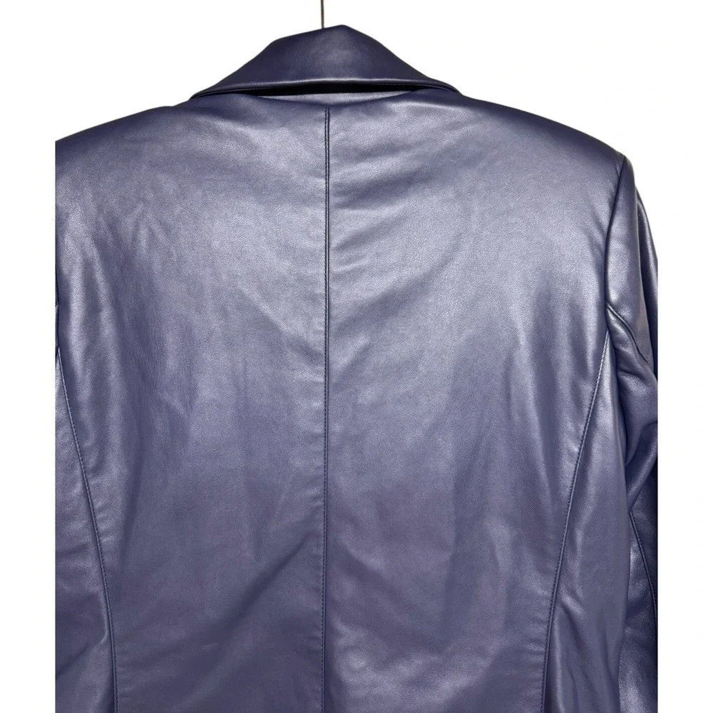 7 For All Mankind Faux Leather Double Breasted Blazer Navy‎ Blue Women's Medium